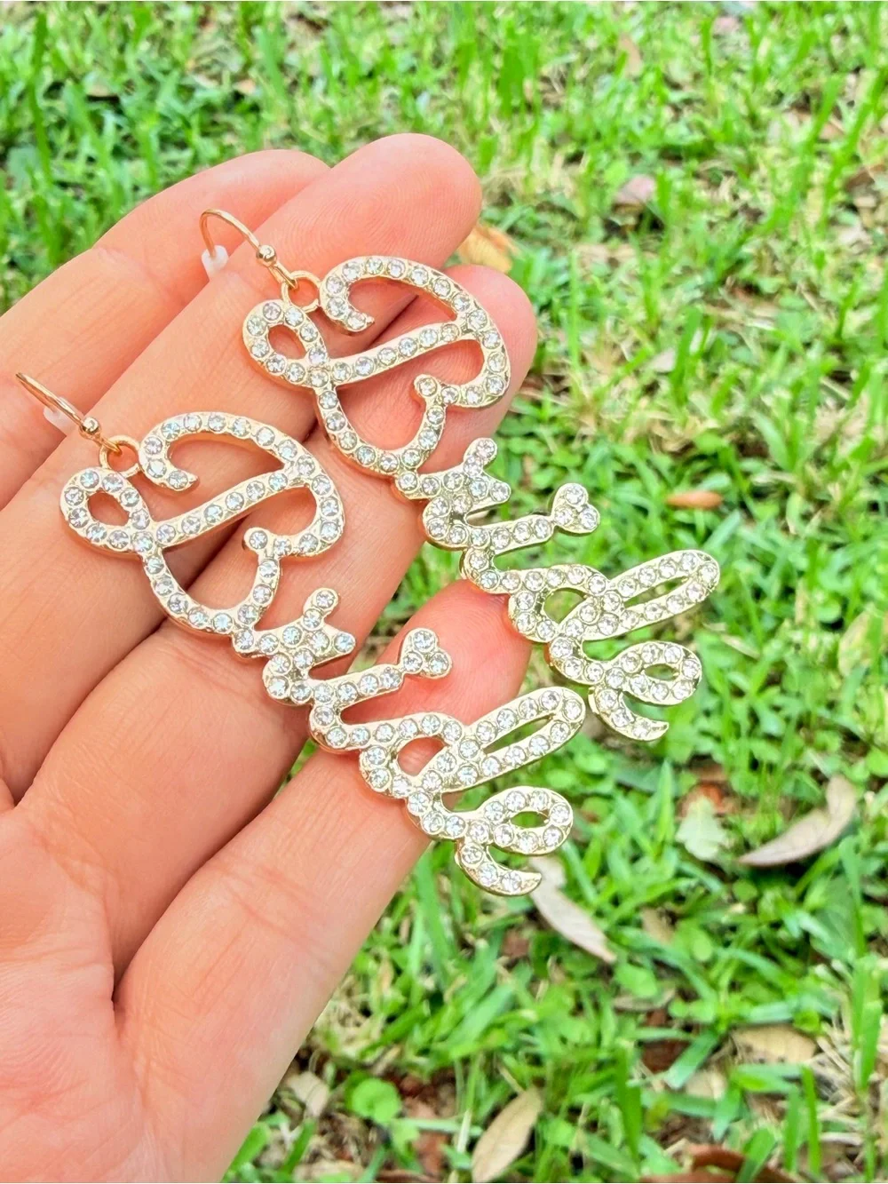 Crystal Script Drop Earrings - BRIDE Earrings